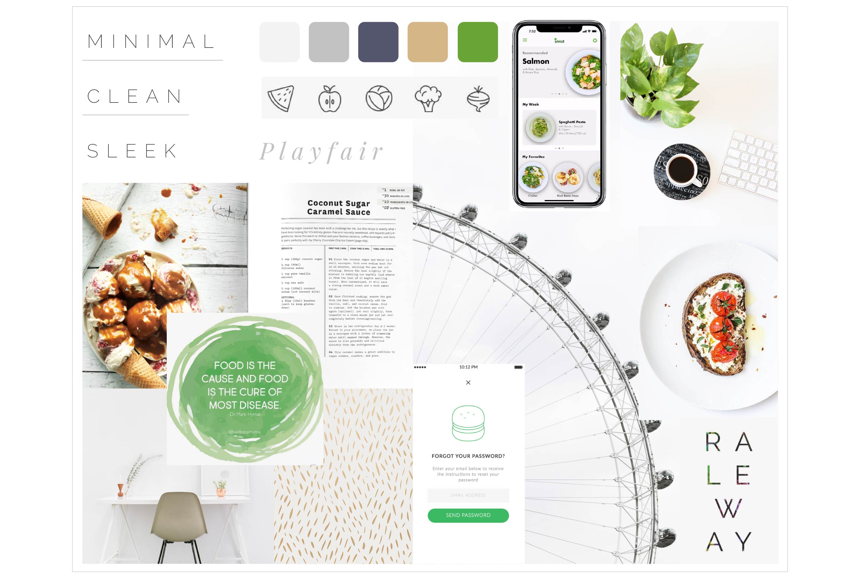 A  moodboard with ideas for minimal, clean, and sleek design.
