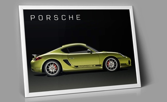 Thumbnail - Mockup of my digital illustration of a Porsche on a poster.
