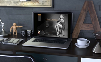Thumbnail - Mockup of my re-designed Rihanna website on a Macbook.